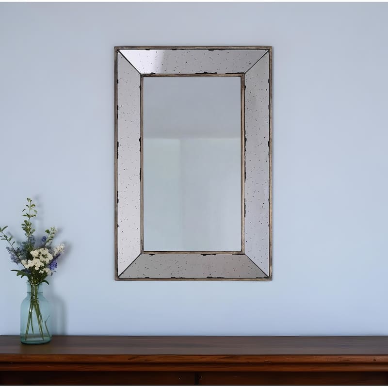 HomeRoots 20" Silver Framed Antiqued Accent Mirror - 12.2' X '20.1' X '1 - Silver - 12.2' X '20.1' X '1