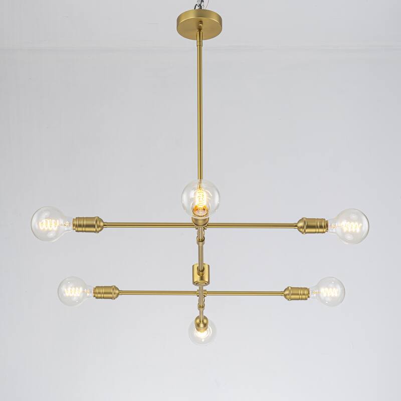 6-Light Mid-Century Brass Metal Pendant Light for Dining Room - 6 Light