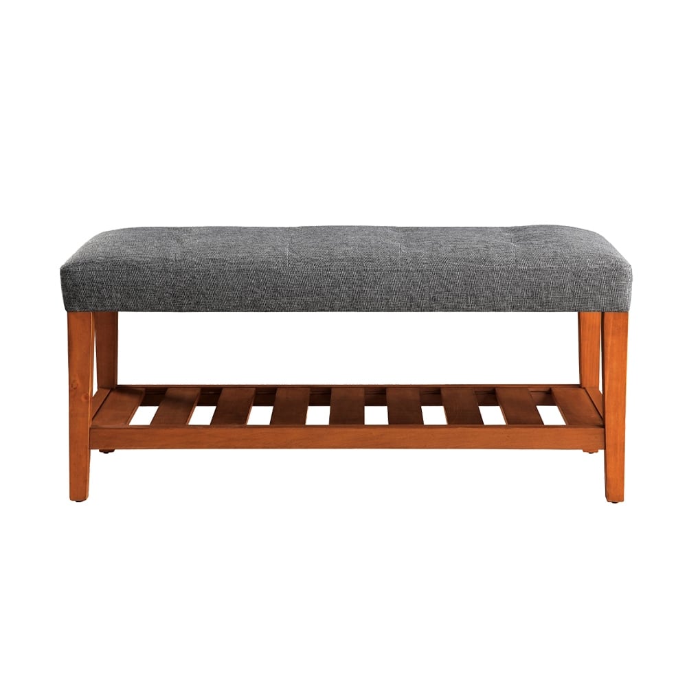 Fabric Upholstered Bench with Open Storage
