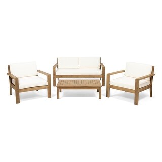 Santa Ana Outdoor 4-seat Cushioned Acacia Chat Set by Christopher Knight Home