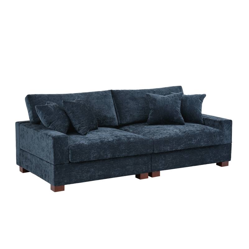 2 Set Chenille Upholstered Modular Sectional Sofa Chaise with Pillows