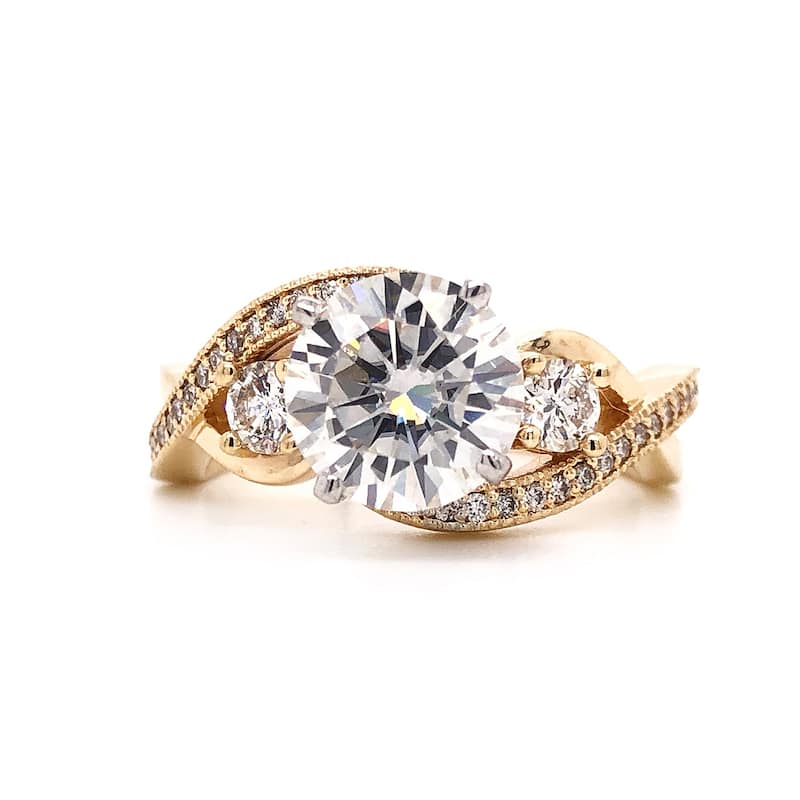 Auriya 14k Gold 2ctw Unique Moissanite 3-Stone Diamond Engagement Ring 5/8ctw