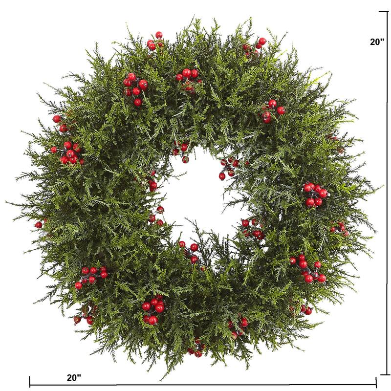 Artificial Cedar Berries Wreath, 20-Inch, Unlit