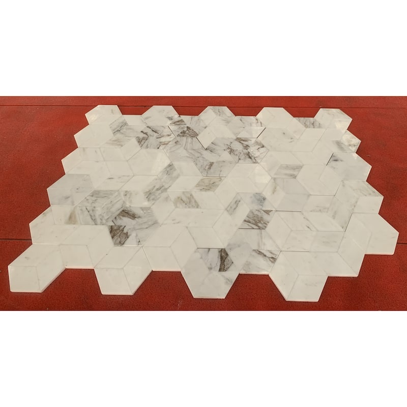 Roomfitters Hexagon Marble Tile for Wall and Floor, Polished Natural Stone, Genuine Marble, 12-Piece Box, White