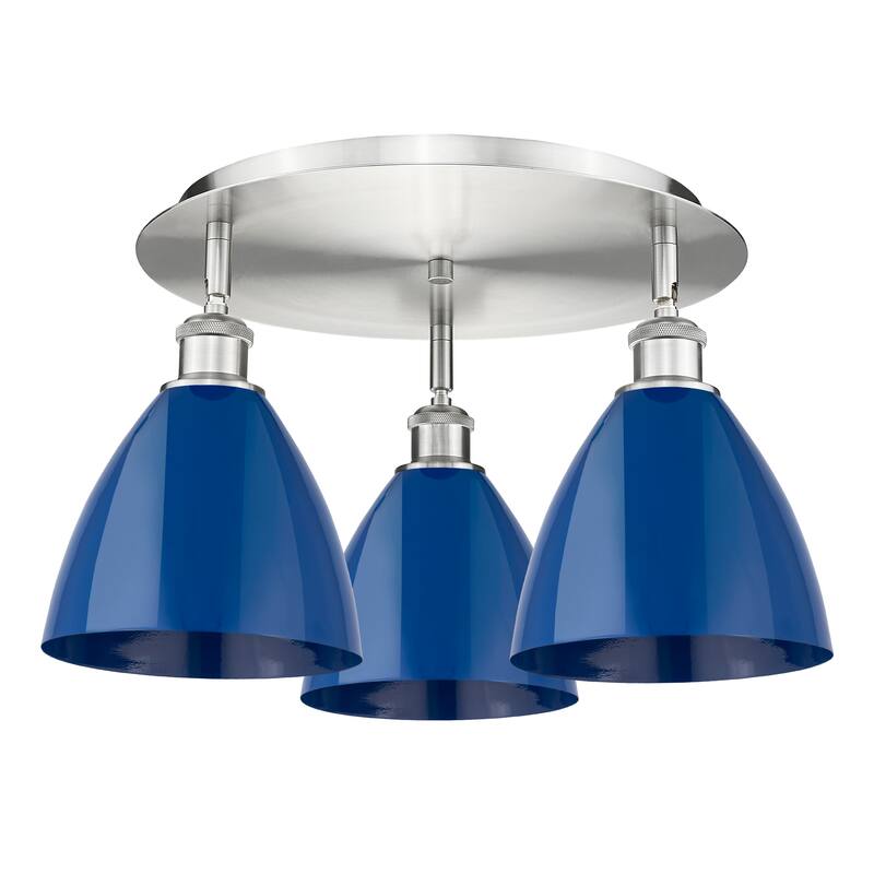 Innovations Lighting Ballston - 3 Light 19" Flush Mount - Blue/Satin Nickel