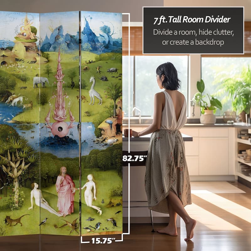 Double Sided Garden of Delights 7-foot Tall Canvas Room Divider