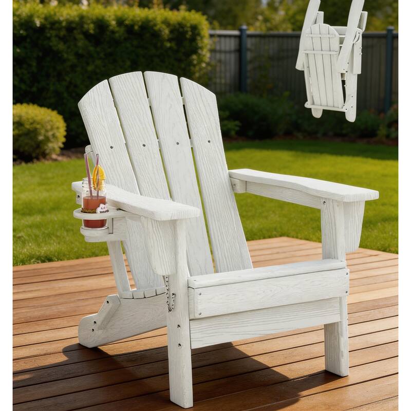 Folding Adirondack Chair, with Cup Holder - White