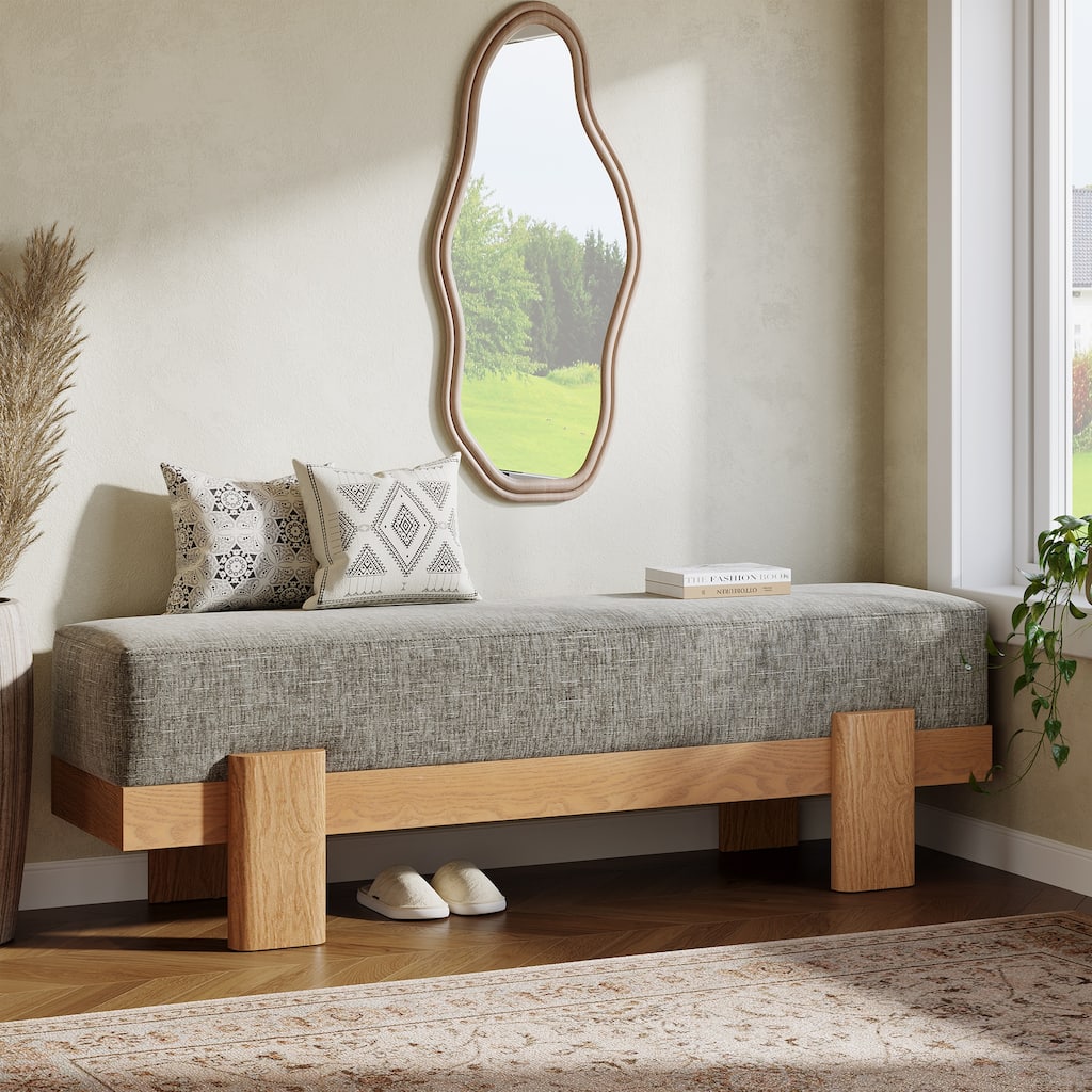 55'' Upholstered Entryway Shoe Bench with Fabric Padded Seat