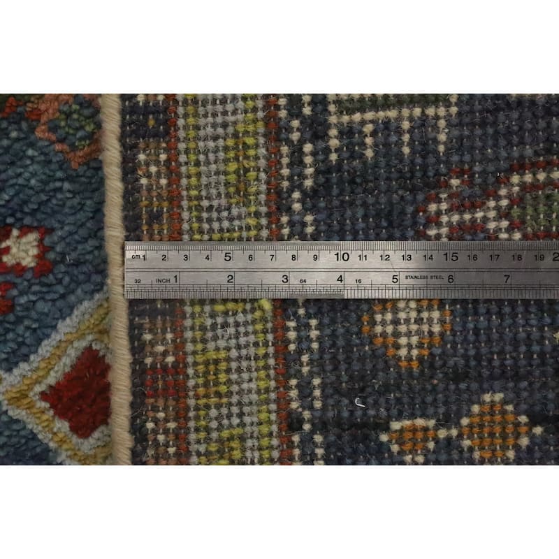 Hand Knotted Oriental 100% Wool Carpet Traditional Geometric Navy Blue & Blues Kazak Runner Rug - 8' 3'' X 2' 6''