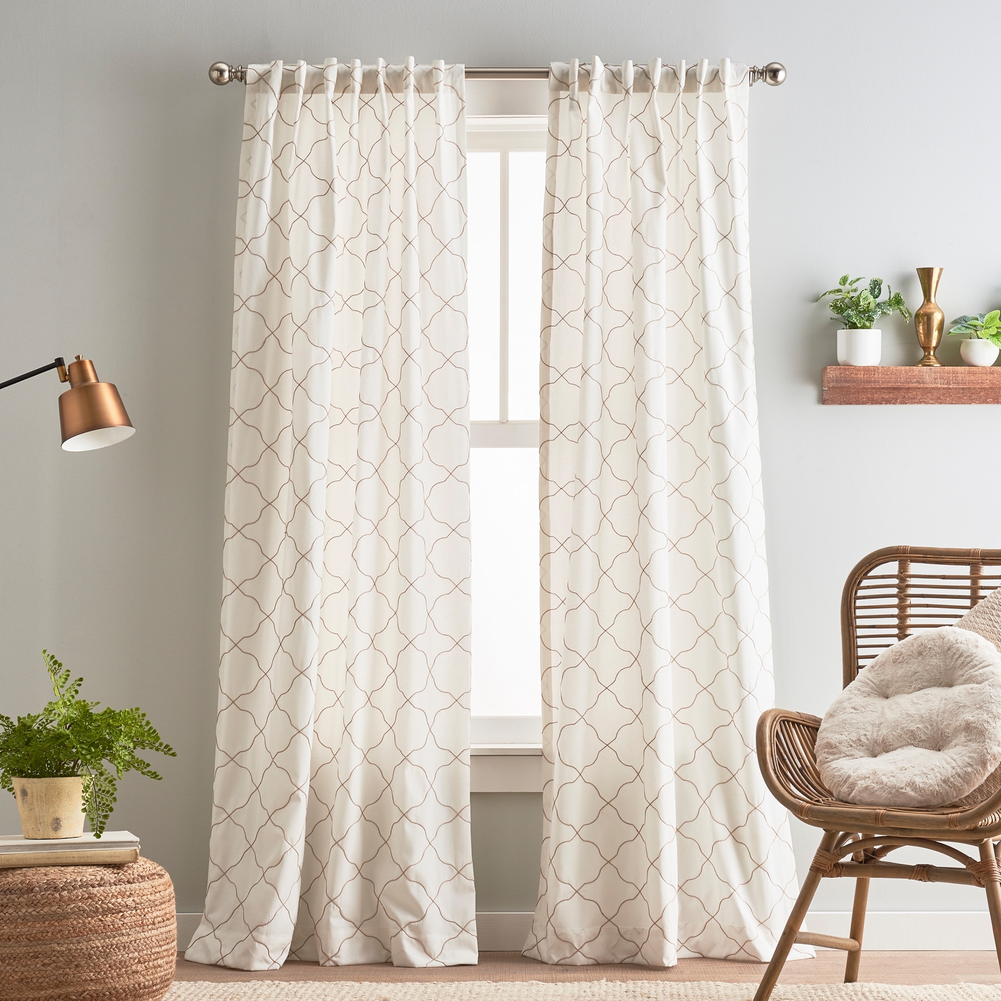 Mallorca Embroidery Back Tab Curtain Panel Pair