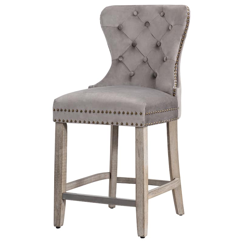 Carter 24" Wingback Tufted Nailhead Counter Stool with Antique Grey Legs