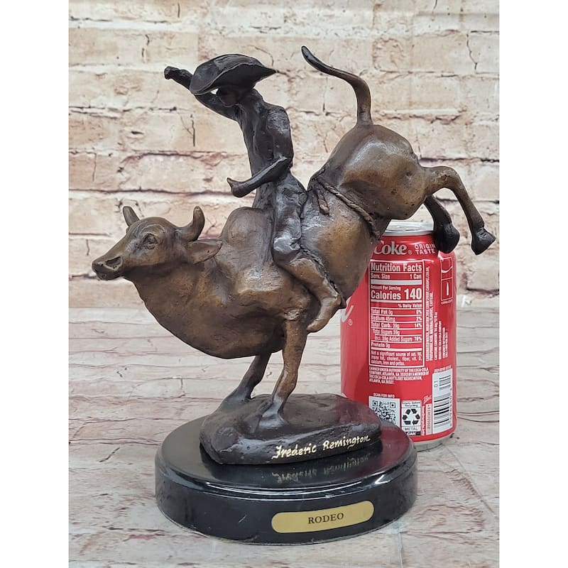 Rodeo Bull Rider Cowboy Bronze Statue Sculpture Marble Base Western Decor 9 Inches X 9 Inches