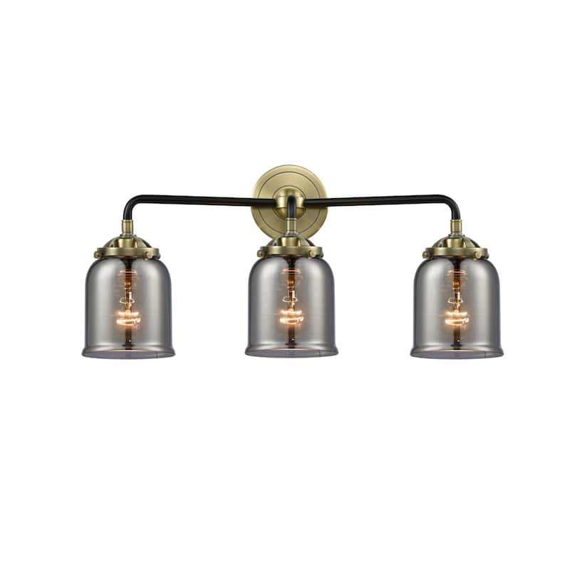 Innovations Lighting Small Bell 3 Light 23" Wide Bathroom Vanity Light - Black Antique Brass / Smoked