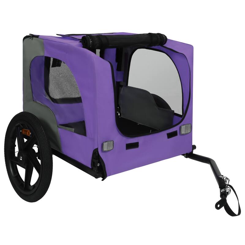 Outdoor Collapsible Pet Bike Trailer With 16-Inch All-Terrain Wheels & Universal Hitch-Foldable Dog/Cargo Carrier Cart