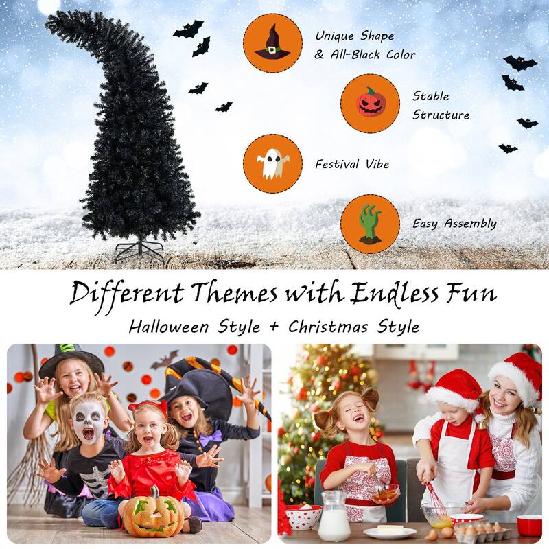 7 Ft Pre-Lit Black Artificial Tree with 400 LED Lights and 1050 Branch Tips for Holiday Decor