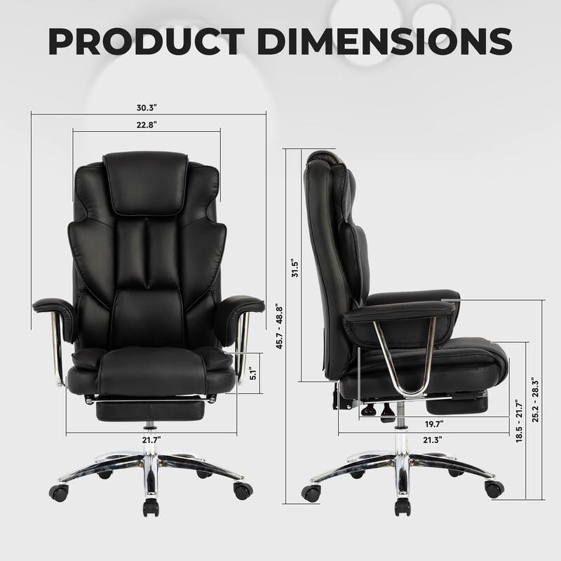Executive Office Chair with Footrest, Leather Computer Chair, Ergonomic Reclining Chair High Back