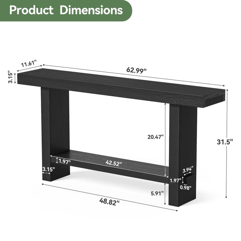 63'' Solid Wood Console Table with Shelf, 2-Tier Narrow Entryway Table