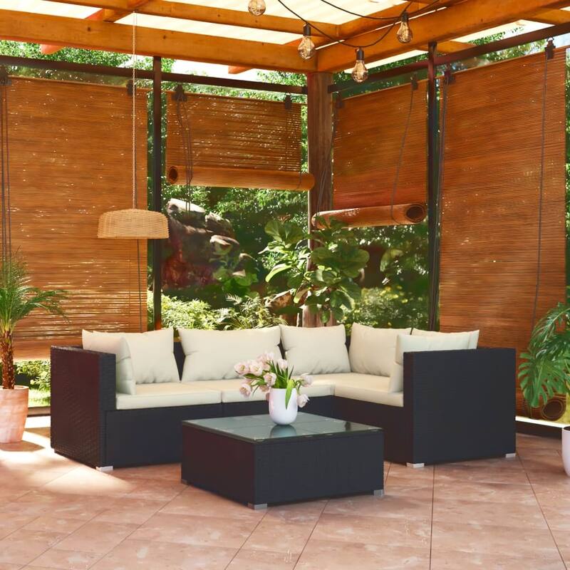 vidaXL Patio Lounge Set Outdoor Sectional Sofa Set Table Garden Poly Rattan