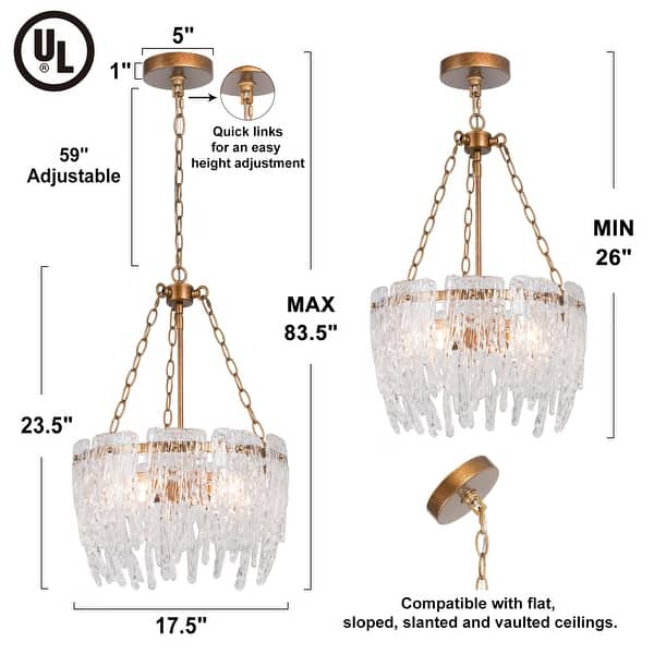 Alegate Modern Gold 4-Light Drum Glass Chandelier for Dining Living Room