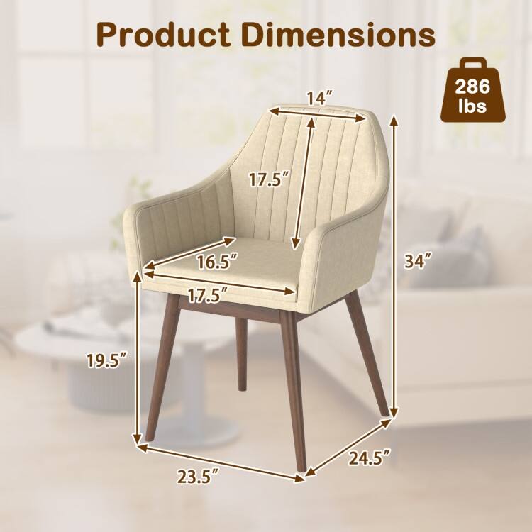 Rubber Wood Dining Chair Set of 2 with Padded Seat and Armrest - 24.5" x 23.5" x 34"