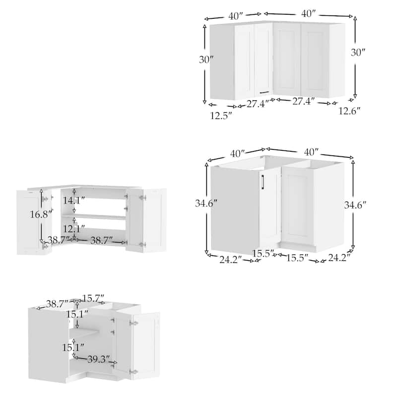 Modular White Kitchen Cabinet Set Customizable Base and Wall Cabinets Pantry Storage and DIY Countertop Design(Without desktop)