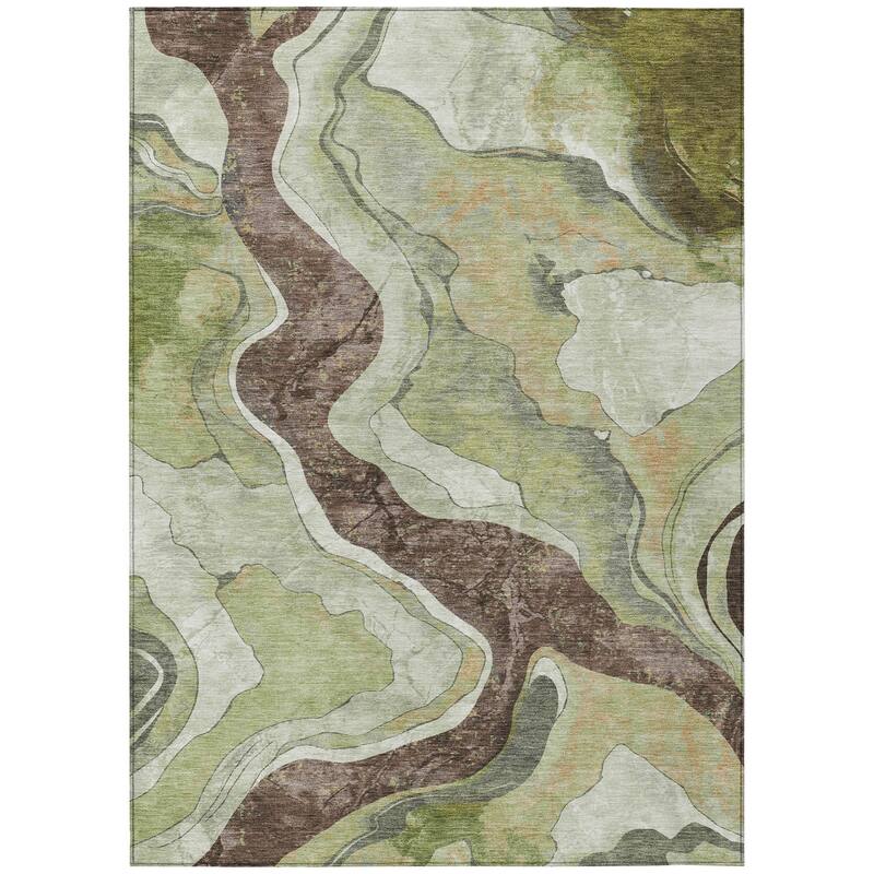Machine Washable Indoor/Outdoor Contemporary Crackle Chantille Rug