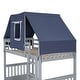 preview thumbnail 28 of 56, Twin Over Twin Playhouse Style Castle Style Bunk Bed Wooden Bed Frame with Tent and 2 Drawers (No Box Spring Needed)
