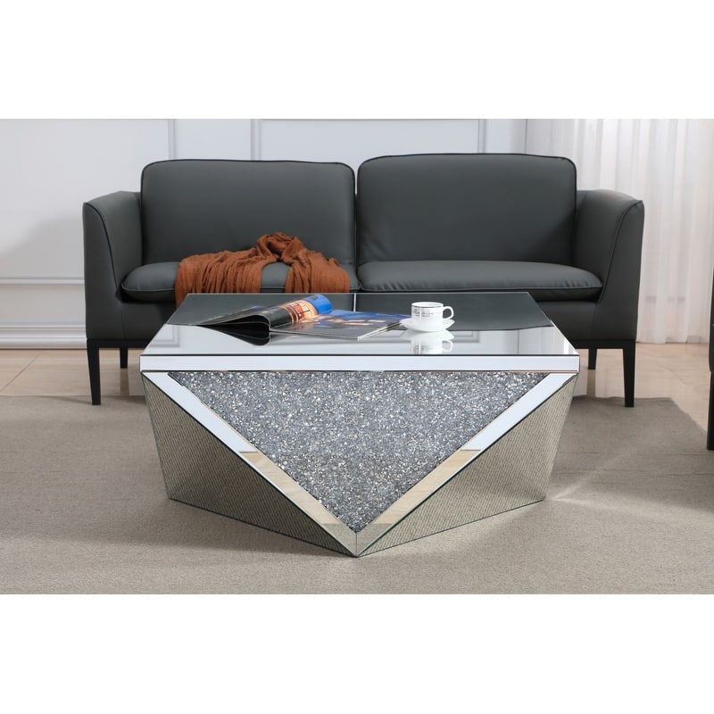 38 Inch Mirrored Square Crystal Coffee Table