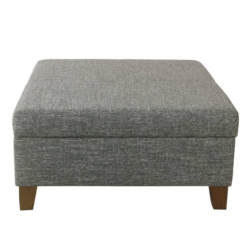 Leo Square Storage Ottoman, Textured Slate Gray, Dark Brown, 32 Inch