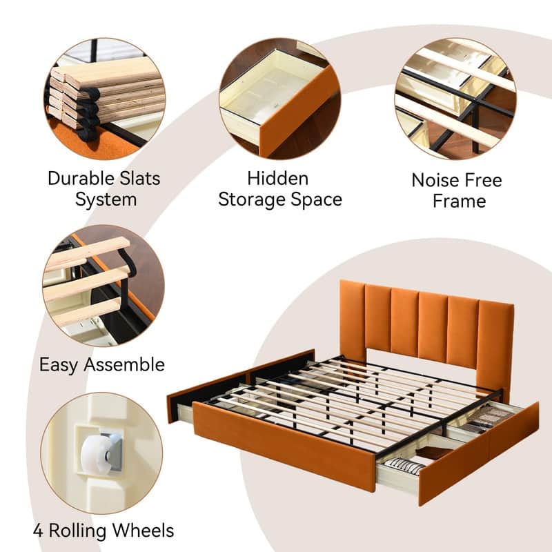 Plywood Frame Platform Bed with Storage Drawers