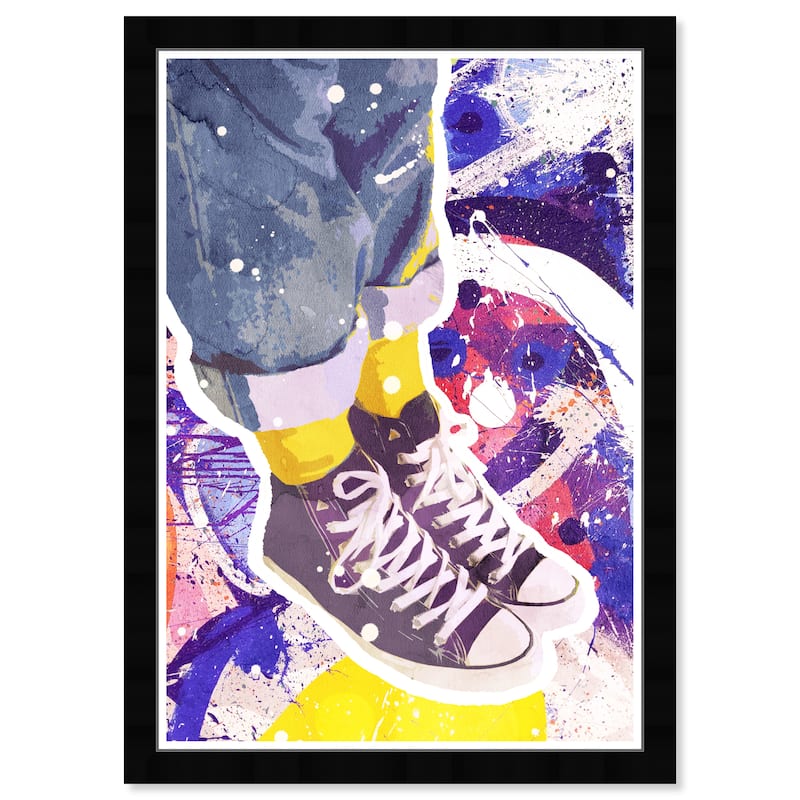 Wynwood Studio Prints Fashion and Glam Graffitti Sneakers Blue and Neon Yellow Modern & Contemporary Wall Art Canvas Print