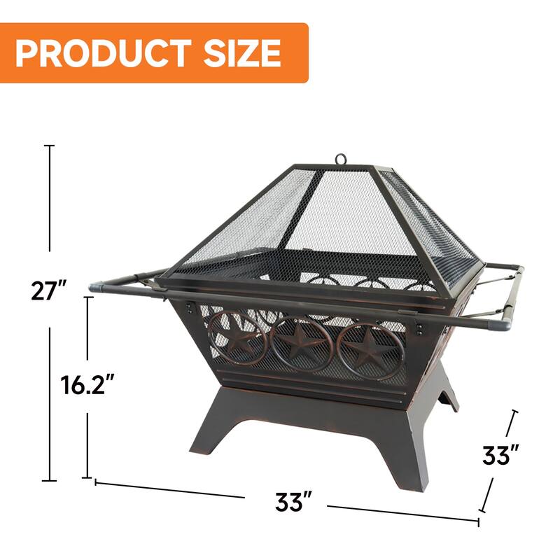 33" Large Fire Pit with Screen Lid, Poker, Cover. Outdoor Wood Burning Firepit for Patio & Backyard