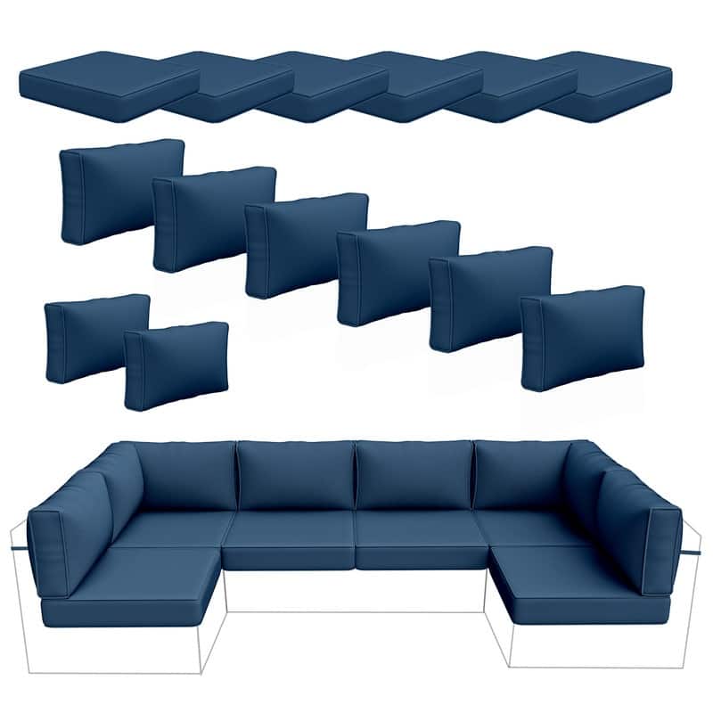 14 Piece Patio Furniture Cushion Set Outdoor Sofa Replacement Cushions - Navy blue
