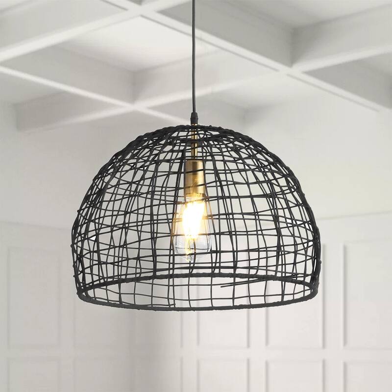1-Light Rattan Bowl Shade Pendant Lighting - 11.8"D×3.9"W×77.5"H - 11.8"D×3.9"W×77.5"H
