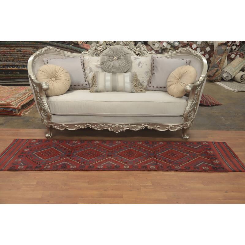 Hand Knotted Oriental 100% Wool Carpet Traditional Tribal Red Balouch Runner Rug - 8' 1'' X 2' 0''