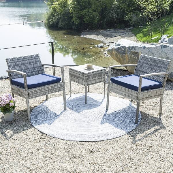 slide 1 of 35, 3-piece Outdoor Bistro Sets, Cushioned chairs & Coffee Table