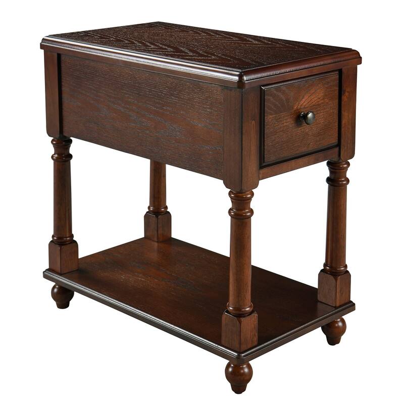 Narrow End Table with Drawer, Solid Wood Sofa Side Table with Storage