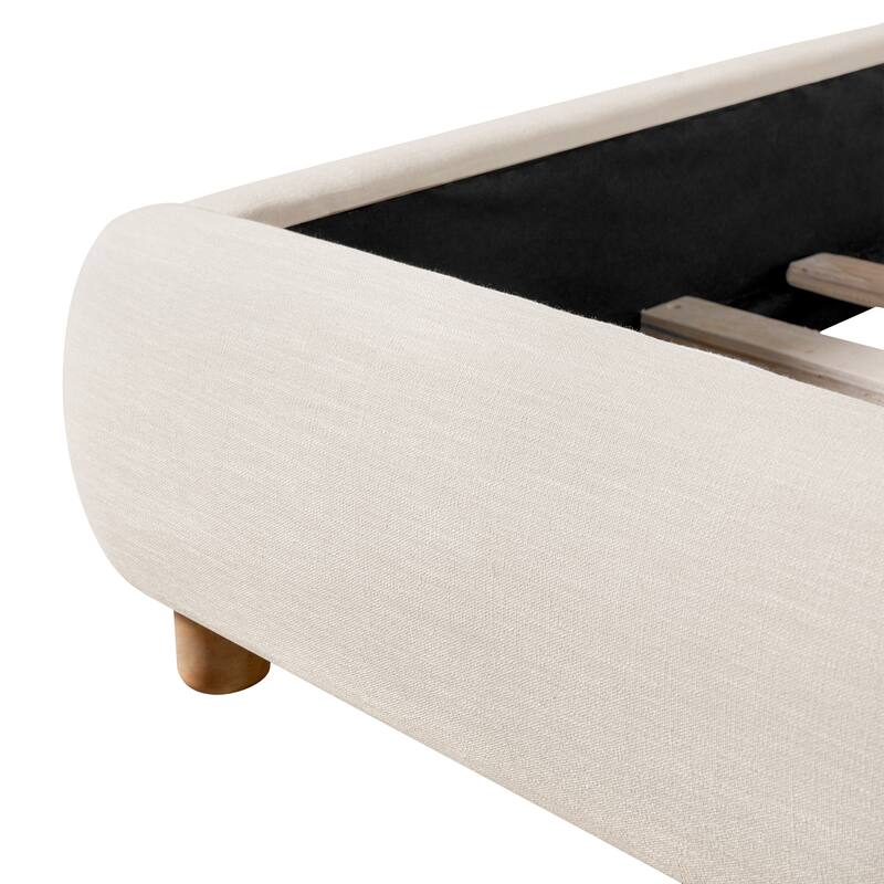 Christopher Knight Home - Modern Upholstered Linen Fabric Bed Frame with Wooden Leg - with Curved Headboard Design