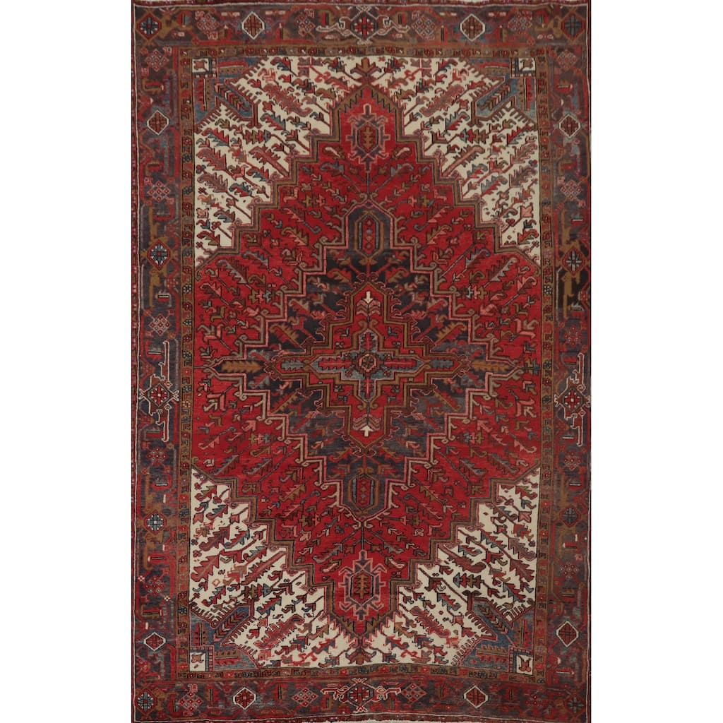 Hand Knotted Oriental 100% Wool Carpet Traditional Medallion Red Heriz Area Rug - 10' 8'' X 7' 9''