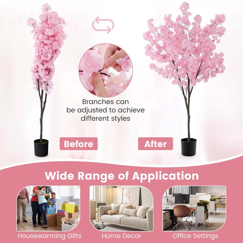 Costway 6.5 FT 1/2 PCS Tall Artificial Cherry Blossom Tree with 900