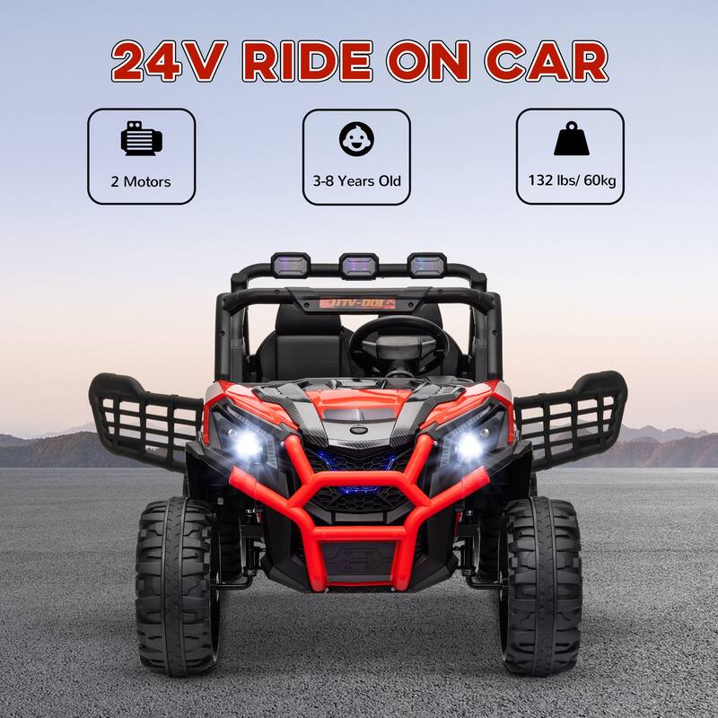 Qaba 24V Kids Electric Car, 2 Seater with Remote Control, Spring Suspension, LED Lights, Music, Horn - White