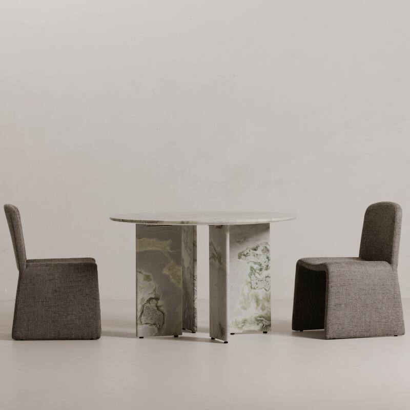 NADAAL STUDIOS Amaryllis Dining Table for 4, Round Green Onyx Marble Top, Contemporary Design, Green