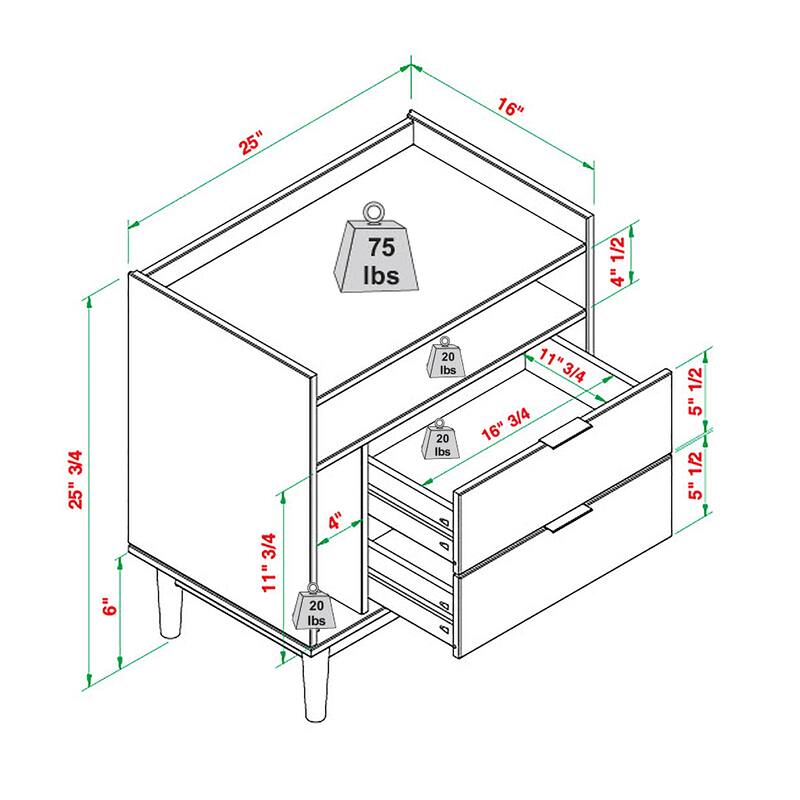 Mid-Century Modern Solid Pine Nightstand with Tray Top and Drawers