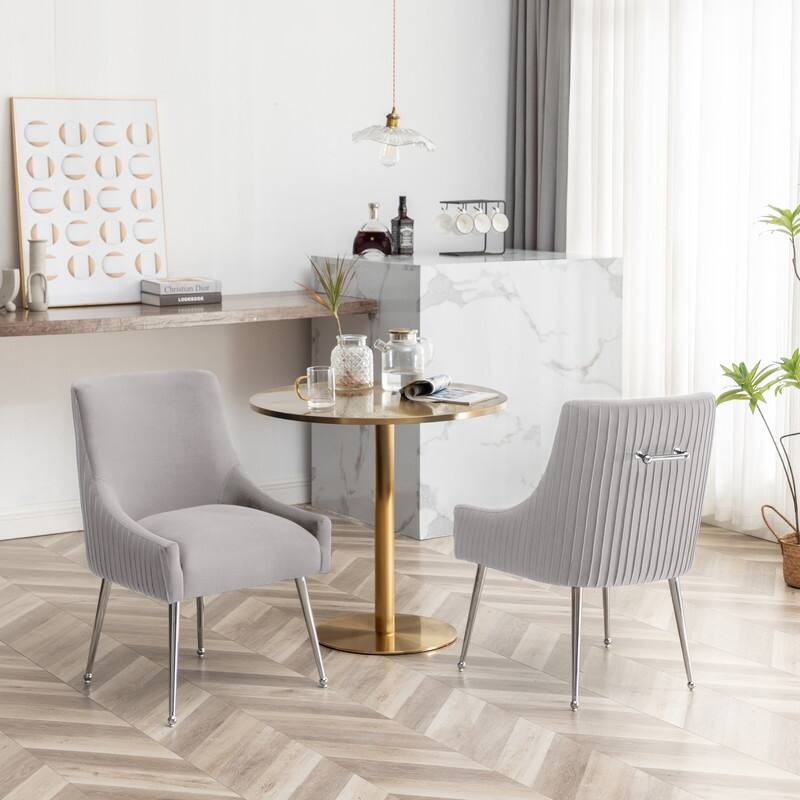 SEYNAR Modern Velvet Pleated Finish Back Dining Chair Set of 4 with Rear Handle