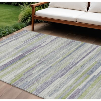 HomeRoots Striped Transitional Rectangle Outdoor Rug