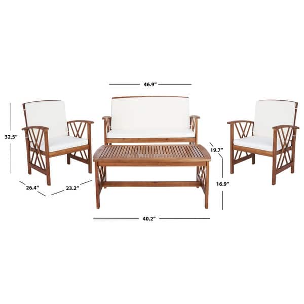 dimension image slide 0 of 8, SAFAVIEH Fontana 4-piece Acacia Solid Wood Outdoor Conversation Patio Set