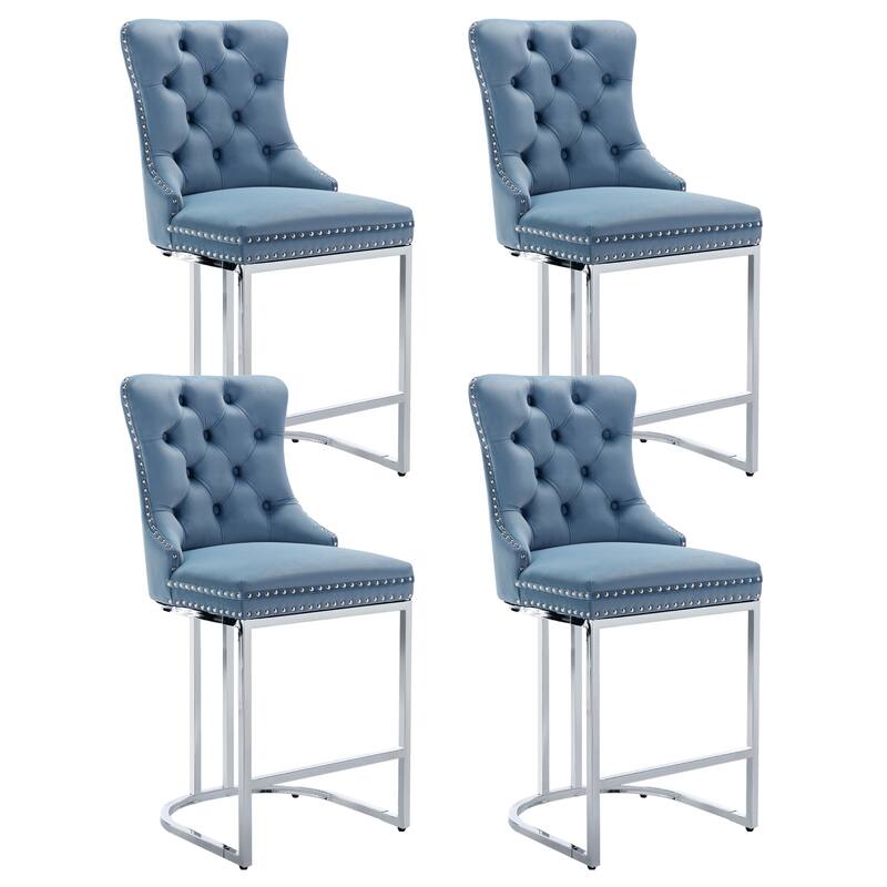 Modern Velvet Barstools with Button Back Set of 6