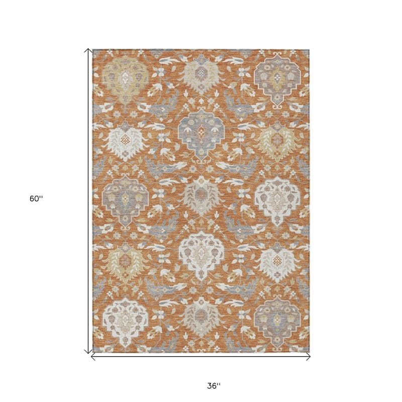 HomeRoots Damask Traditional Rectangle Outdoor Rug