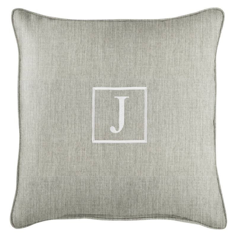 Monogram Corded Single Square Pillow by Havenside Home - "J" - Granite Grey