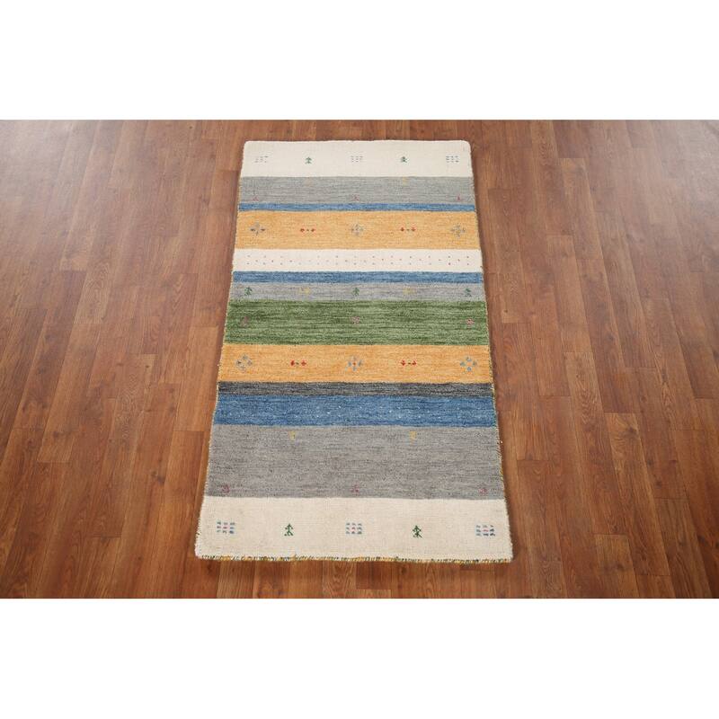 Striped Gabbeh Oriental Area Rug Handmade Wool Carpet - 2'6"x 4'11"